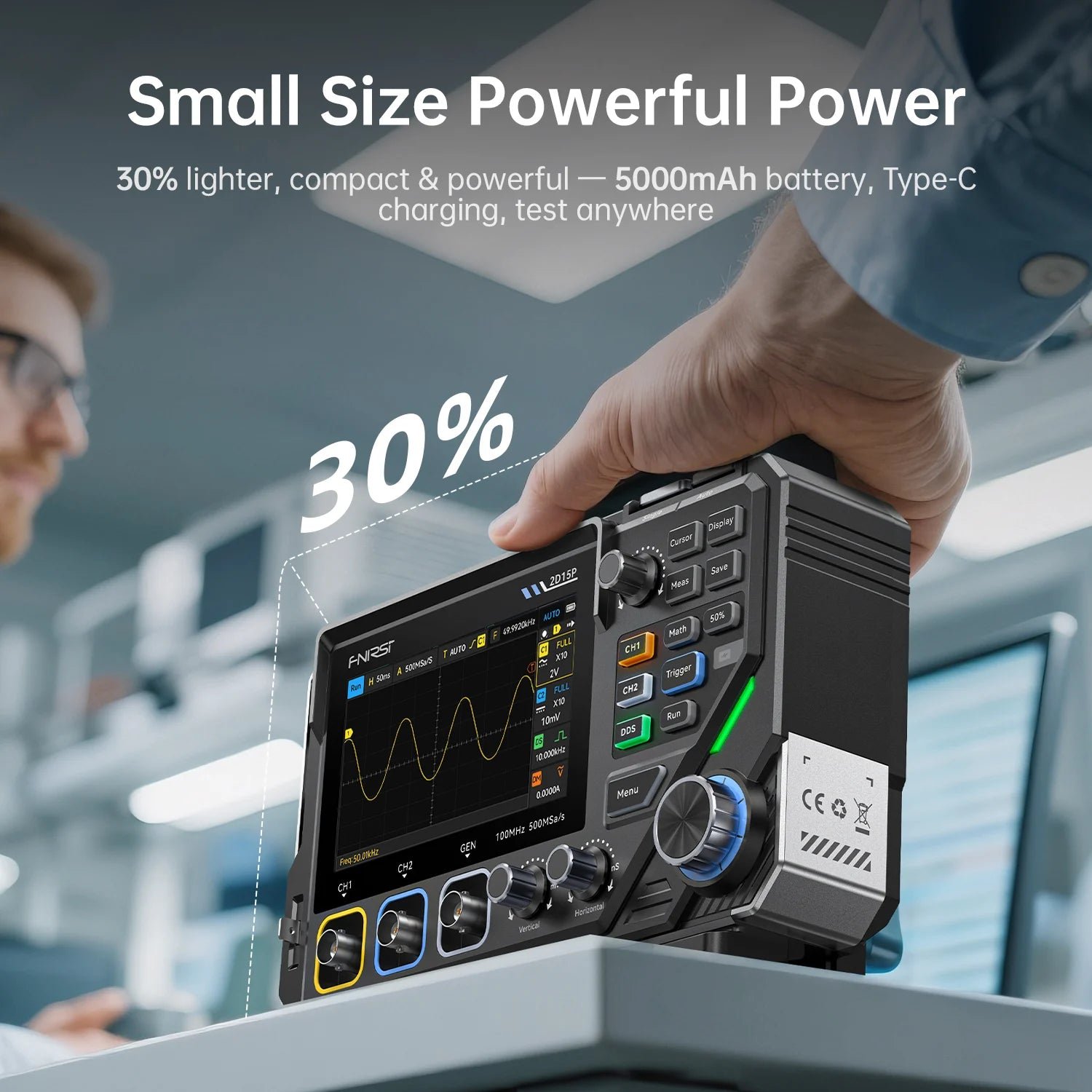 FNIRSI® 2D15P 3-in-1 Benchtop 2CH 100MHz Phosphor Oscilloscope Multimeter - Image 4