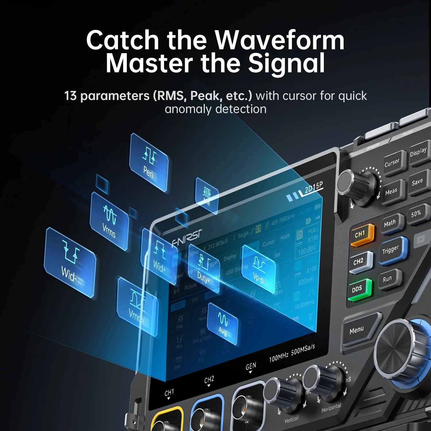 FNIRSI® 2D15P 3-in-1 Benchtop 2CH 100MHz Phosphor Oscilloscope Multimeter - Image 5