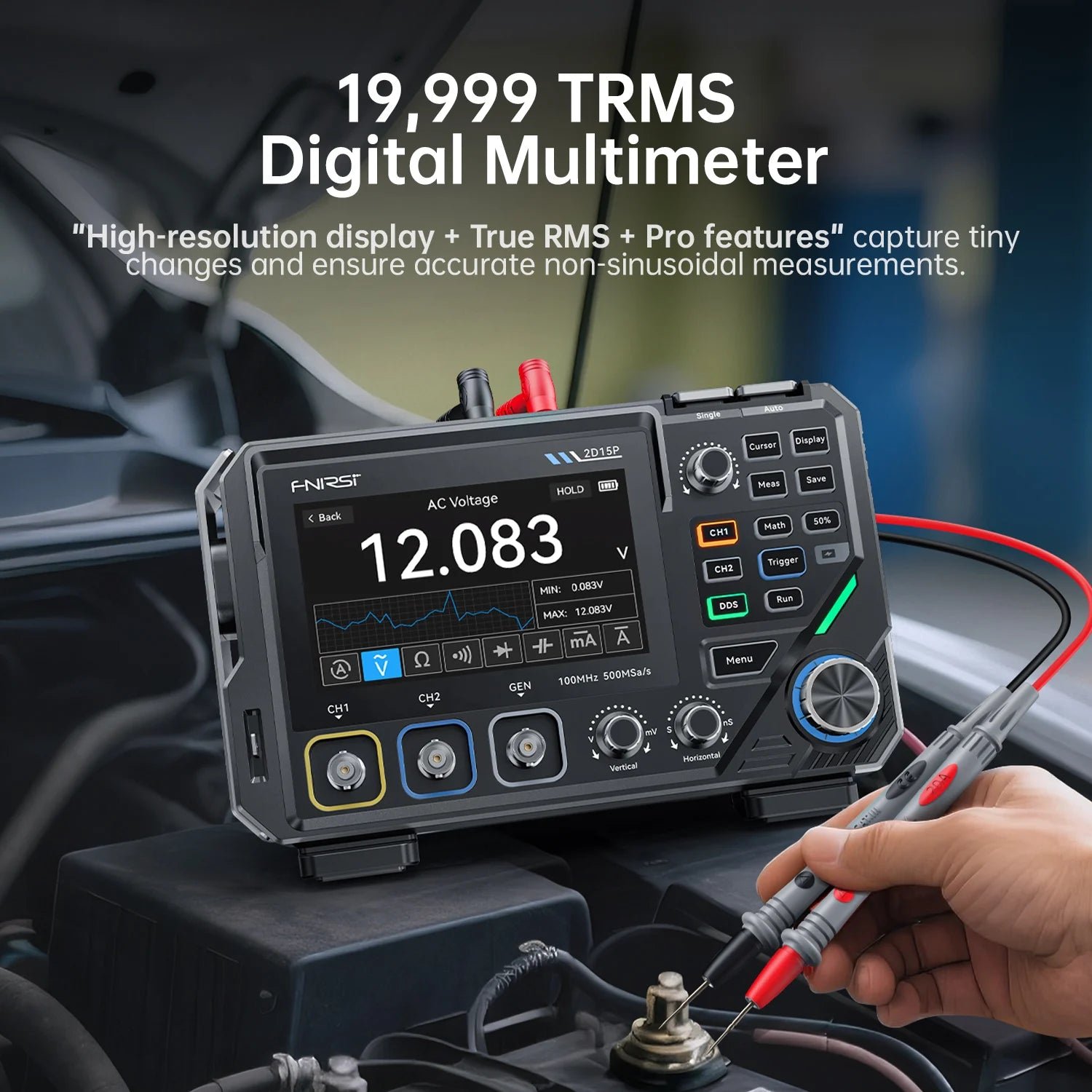 FNIRSI® 2D15P 3-in-1 Benchtop 2CH 100MHz Phosphor Oscilloscope Multimeter - Image 8