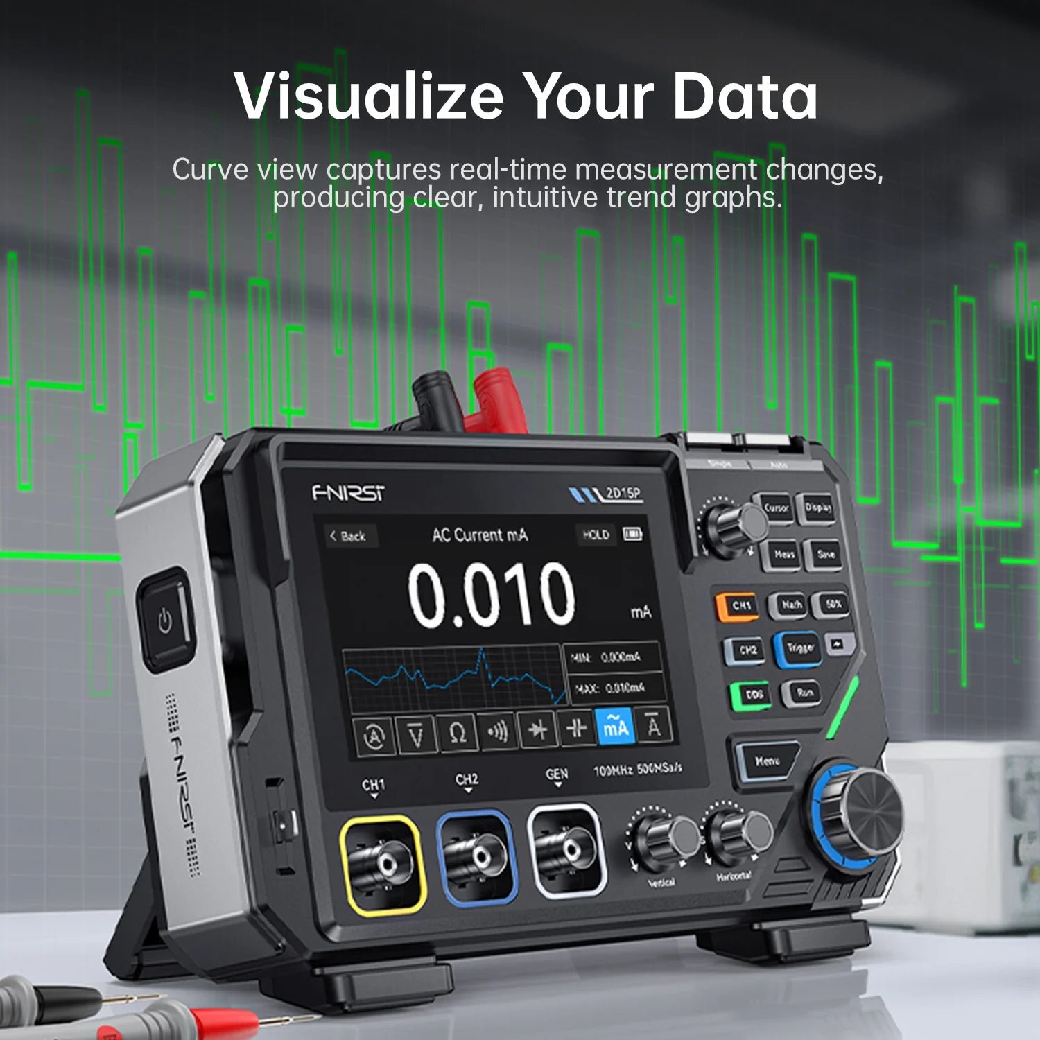 FNIRSI® 2D15P 3-in-1 Benchtop 2CH 100MHz Phosphor Oscilloscope Multimeter - Image 9